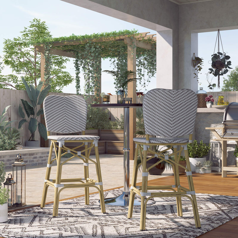 Lyndsey Coastal Chevron Patterned Wicker Patio Bar Chairs (Set of 2)