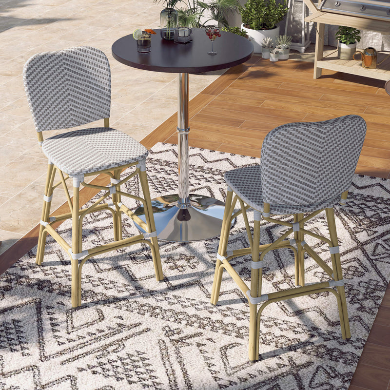 Lyndsey Coastal Chevron Patterned Wicker Patio Bar Chairs (Set of 2)