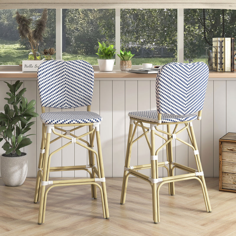 Lyndsey Coastal Chevron Patterned Wicker Patio Bar Chairs (Set of 2)