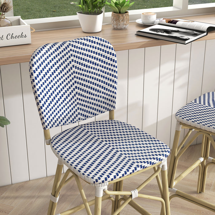 Lyndsey Coastal Chevron Patterned Wicker Patio Bar Chairs (Set of 2)