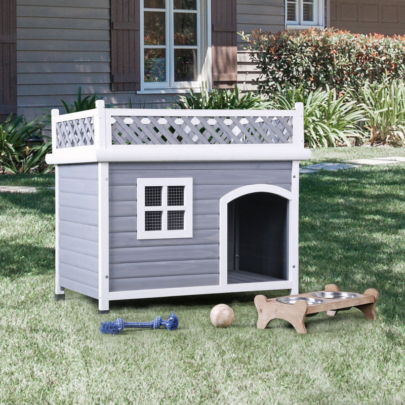 Bryer Transitional Grey and White Lattice Style Pet House
