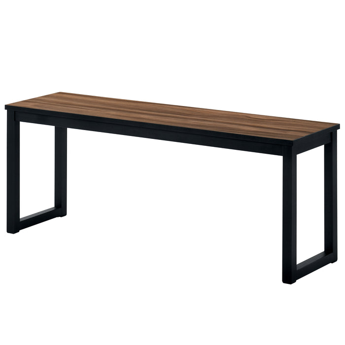 Left angled walnut and black bench on a white background
