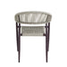 Front-facing back view bohemian faux wicker patio dining chair in dark brown on a white background