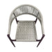 Front-facing top view bohemian faux wicker patio dining chair in dark brown on a white background