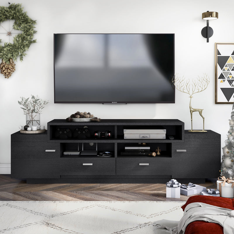 Cordelle Black 4-Door Cabinet 72-inch TV Stand with Rear Wire Access