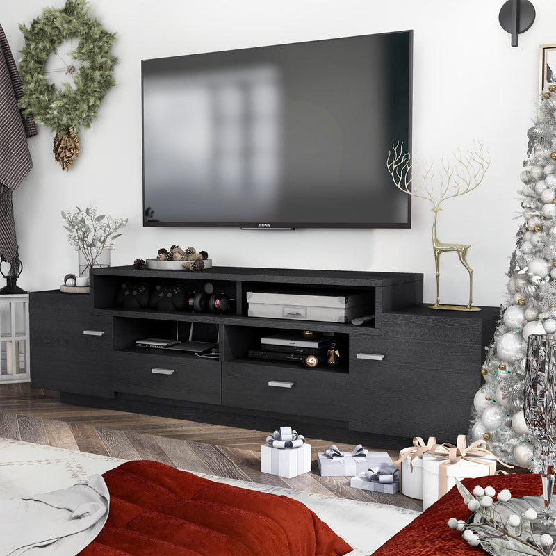 Cordelle Black 4-Door Cabinet 72-inch TV Stand with Rear Wire Access