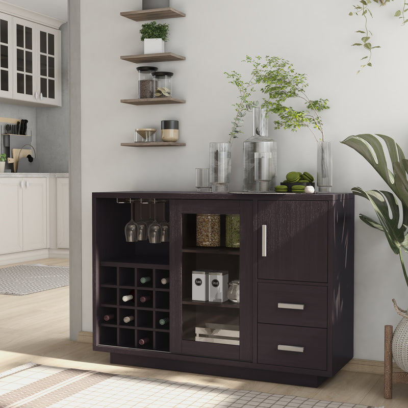 Danette Brown 16-Bottle Wine Slot Sliding Door Cabinet
