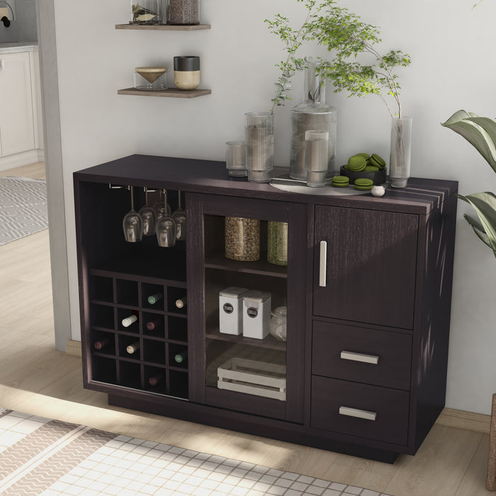 Danette Brown 16-Bottle Wine Slot Sliding Door Cabinet