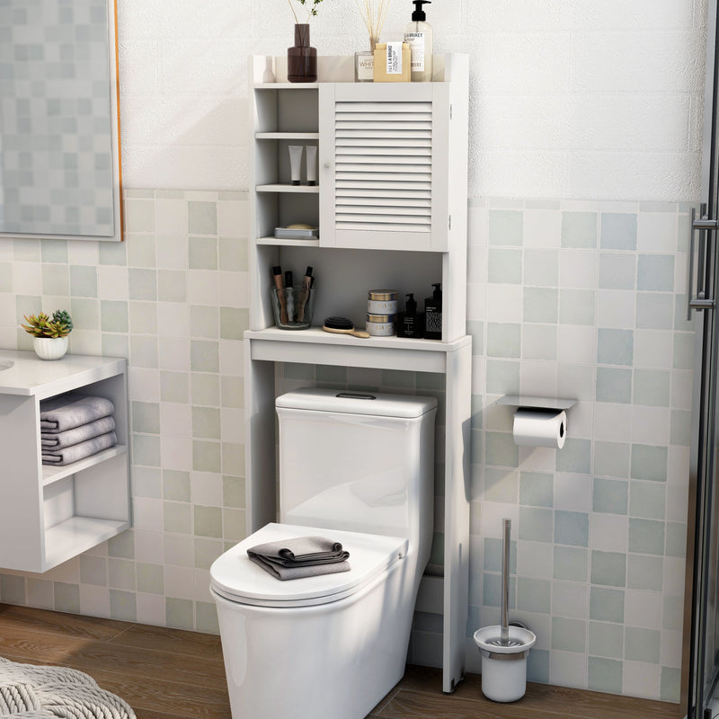 Hanson White Slatted 7-Shelf Compact Bathroom Storage Cabinet