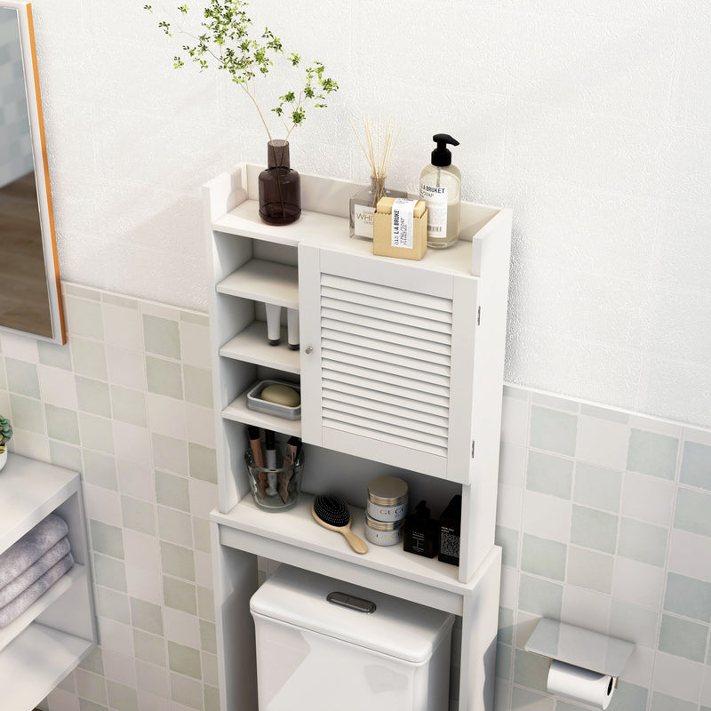 Hanson White Slatted 7-Shelf Compact Bathroom Storage Cabinet