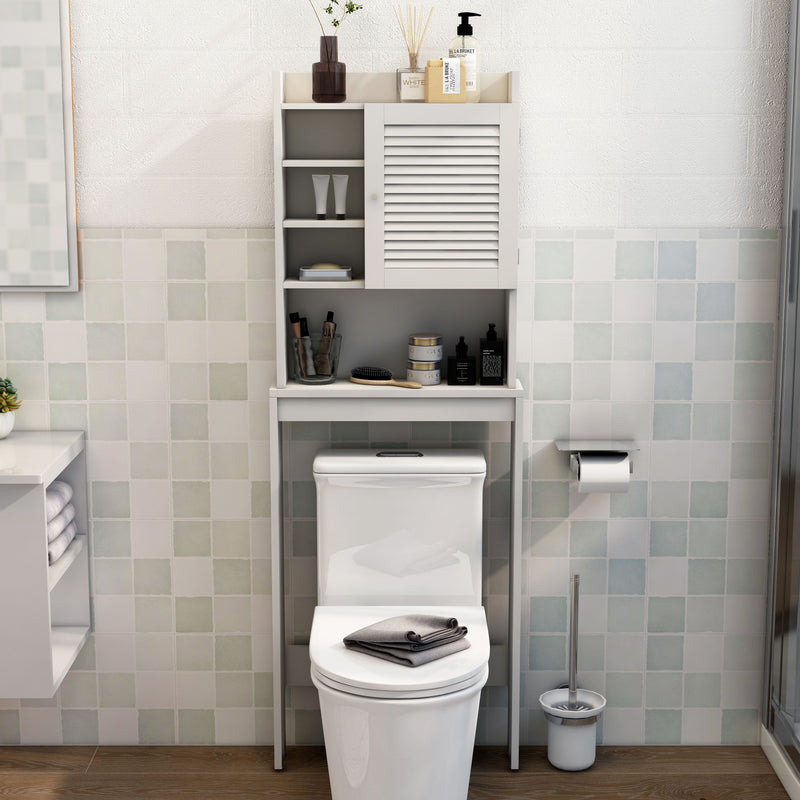 Hanson White Slatted 7-Shelf Compact Bathroom Storage Cabinet