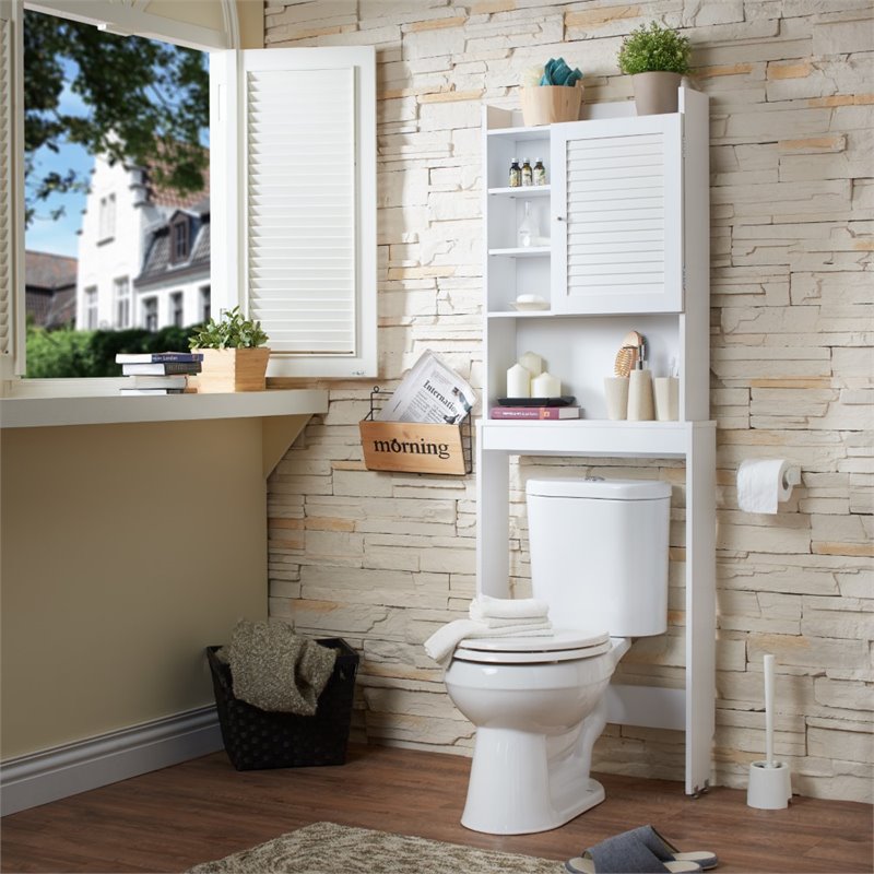 Hanson White Slatted 7-Shelf Compact Bathroom Storage Cabinet