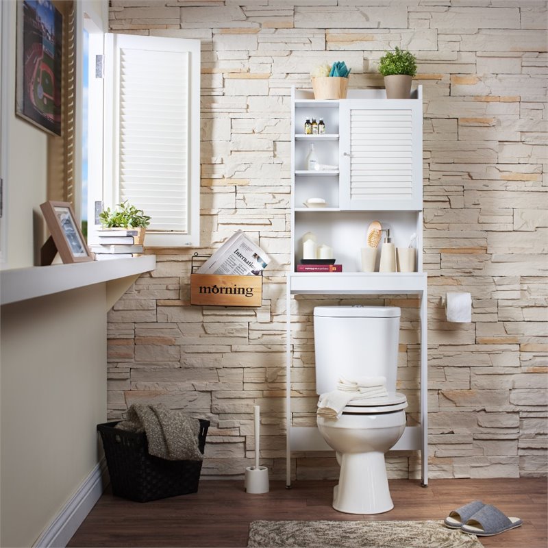 Hanson White Slatted 7-Shelf Compact Bathroom Storage Cabinet