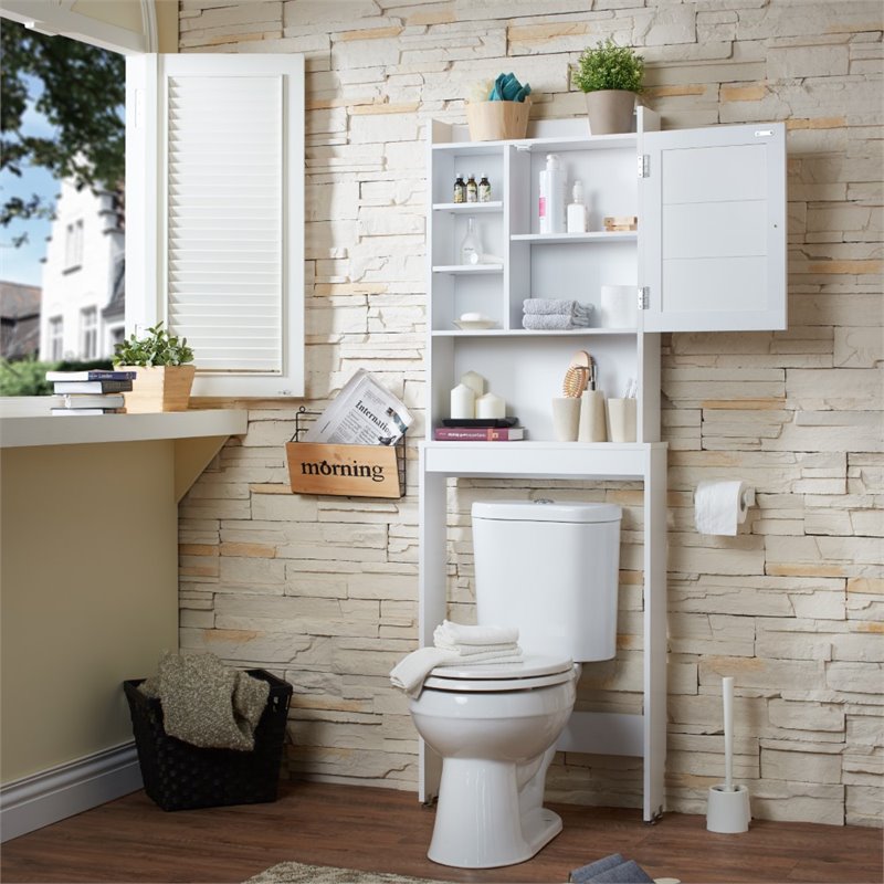 Hanson White Slatted 7-Shelf Compact Bathroom Storage Cabinet