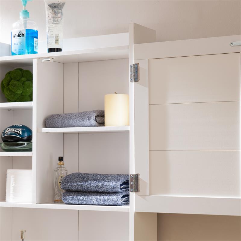 Hanson White Slatted 7-Shelf Compact Bathroom Storage Cabinet