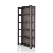 Jerome Distressed Gray and Black Slatted Closed Back 5-Shelf Bookcase