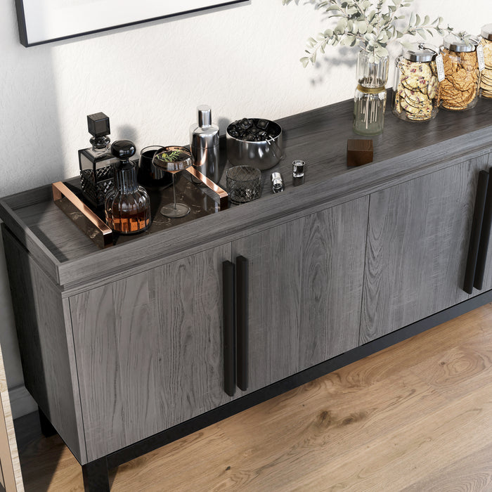 Octavia Distressed Grey and Black Lipped Top 8-Shelf Buffet Cabinet