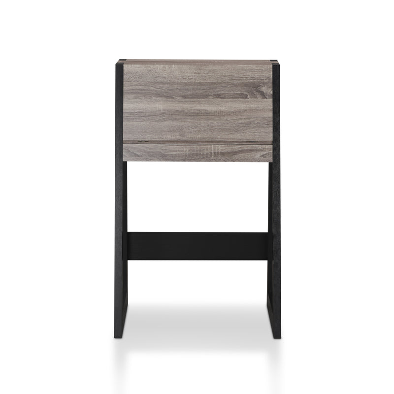 Front facing urban dark gey flip-down desk on a white background