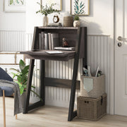 Left angled urban dark gey flip-down cabinet in a living area with accessories