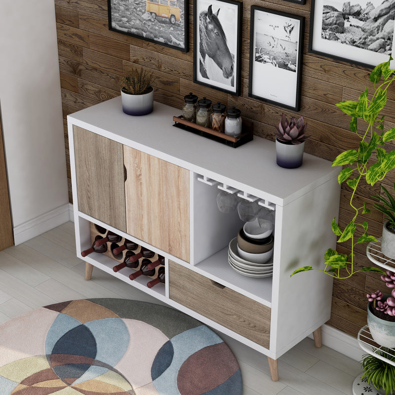 Adira Scandinavian White Multi-Functional 10-Bottle Wine Bar Cabinet