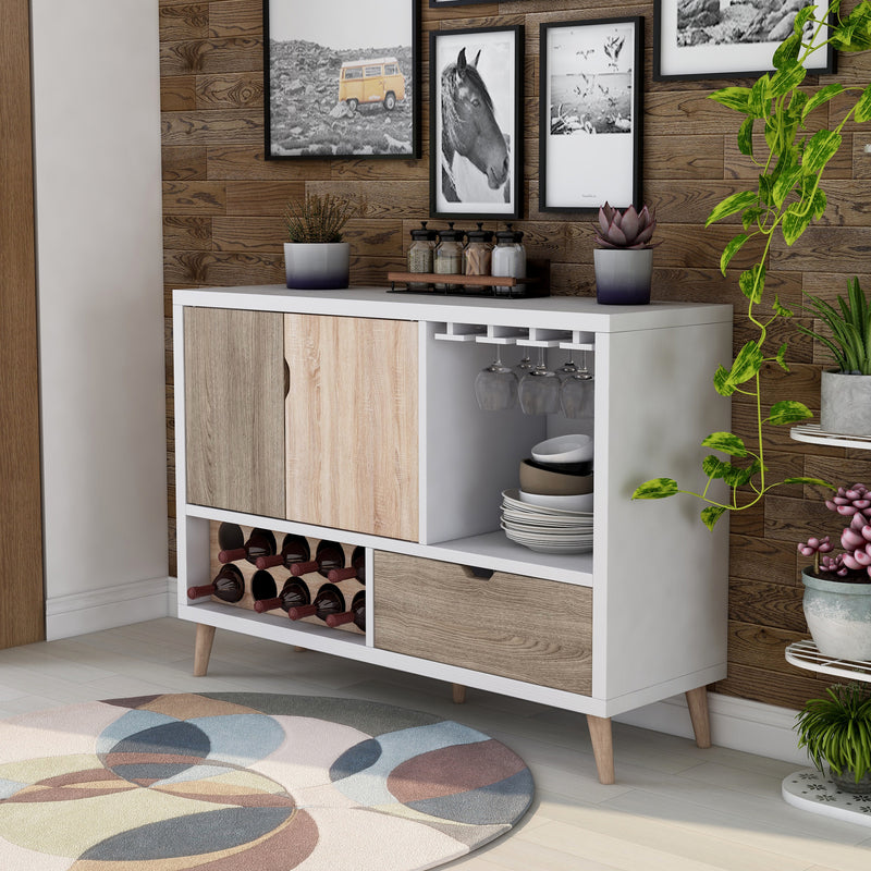 Adira Scandinavian White Multi-Functional 10-Bottle Wine Bar Cabinet