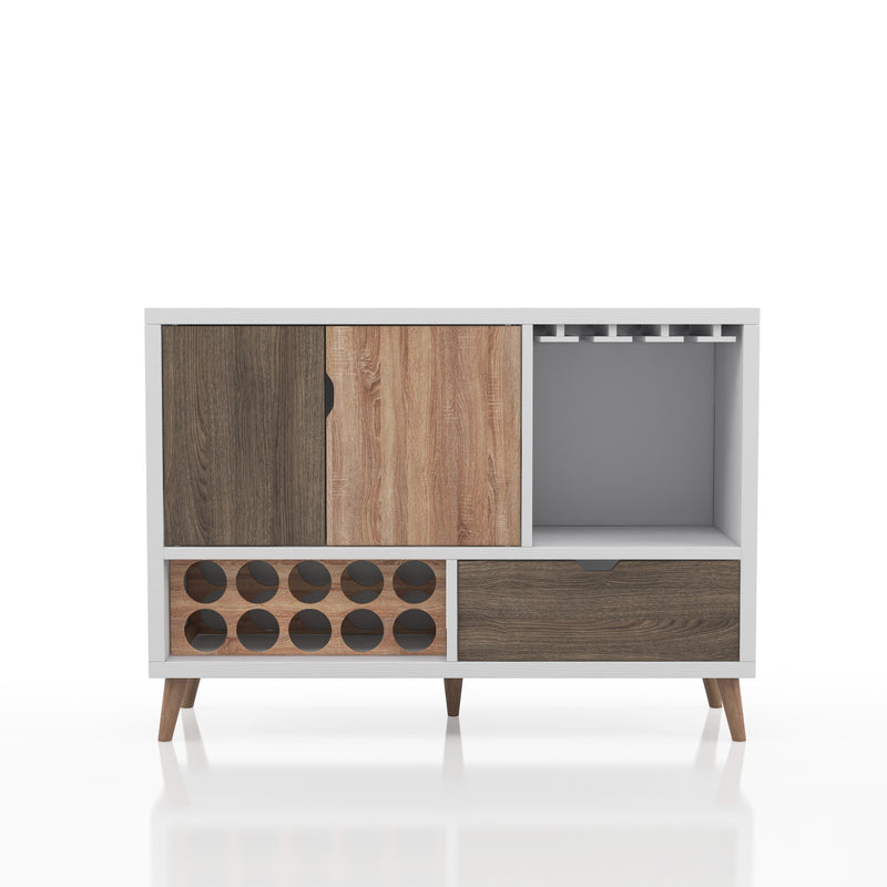 Adira Scandinavian White Multi-Functional 10-Bottle Wine Bar Cabinet