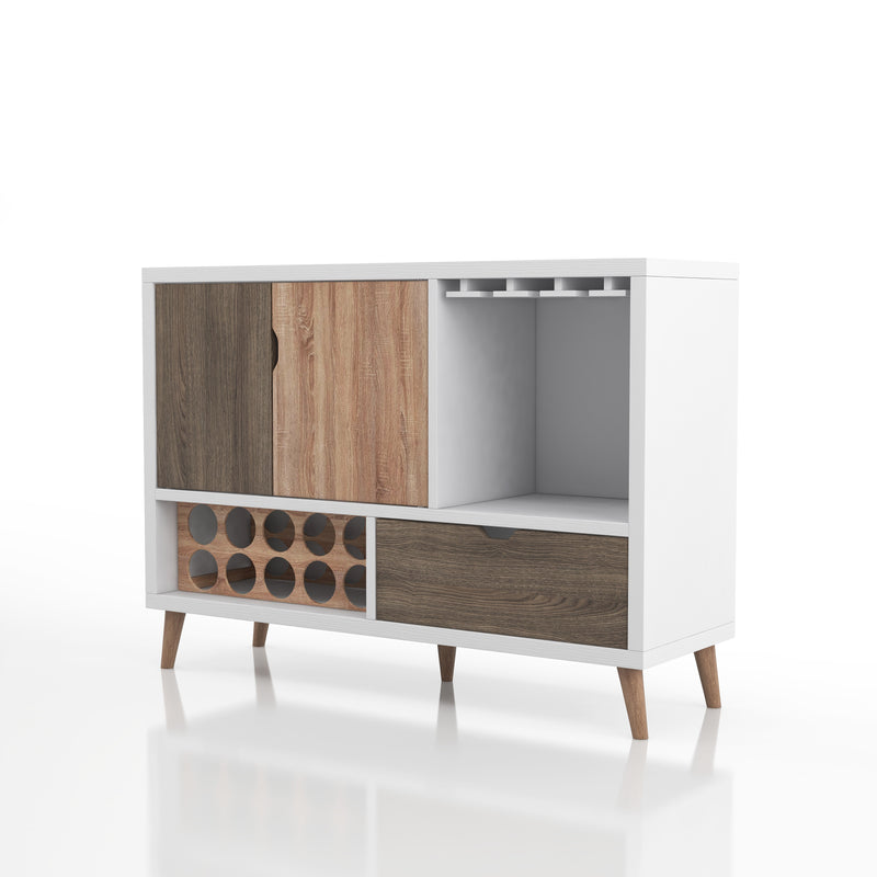Adira Scandinavian White Multi-Functional 10-Bottle Wine Bar Cabinet
