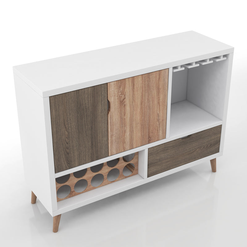 Adira Scandinavian White Multi-Functional 10-Bottle Wine Bar Cabinet