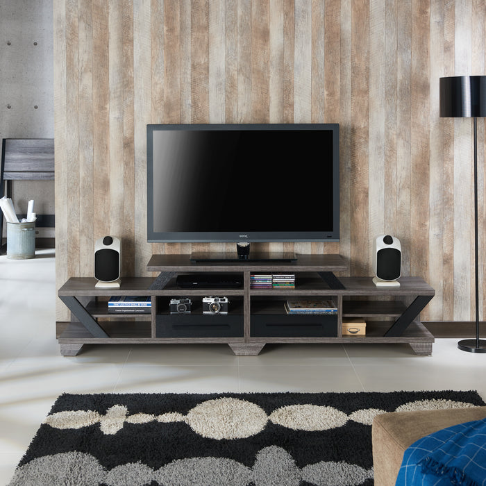 Christy Distressed Grey and Black Multi-Functional 82-Inch TV Console