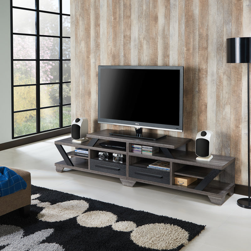 Christy Distressed Grey and Black Multi-Functional 82-Inch TV Console