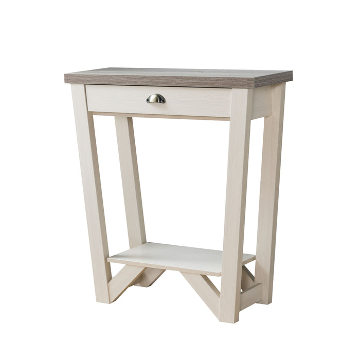 Millan Contemporary Two-Tone Ivory and Light Oak Console Table