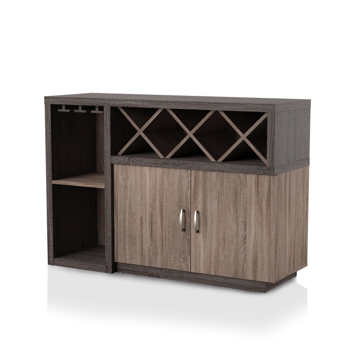 Sauterne Distressed Taupe Stemware and X-Shaped Wine Rack Cabinet