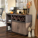 Left-angled  distressed taupe stemware and X-shaped wine rack cabinet in a living room with accessories