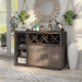 Left-angled distressed taupe stemware and X-shaped wine rack cabinet in a living room with accessories