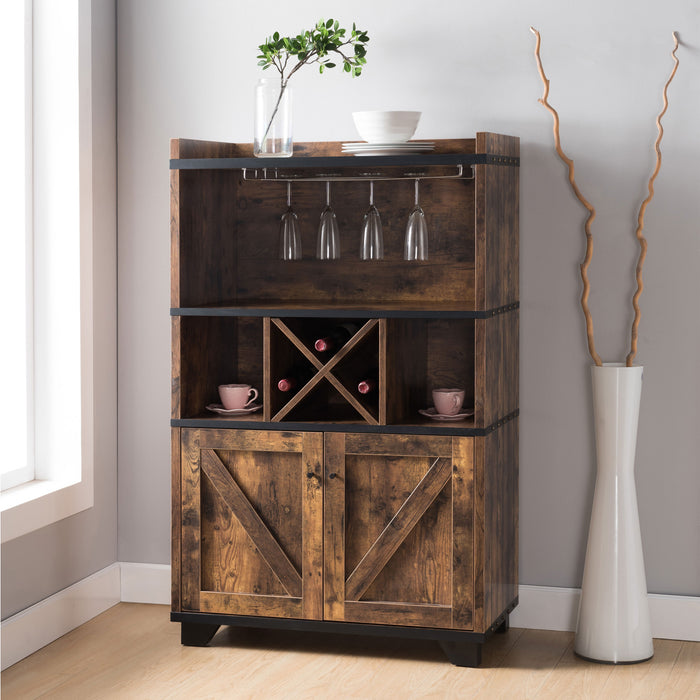 Bettis Rustic Distressed Wood Plank-style Barndoor Wine Bar Cabinet