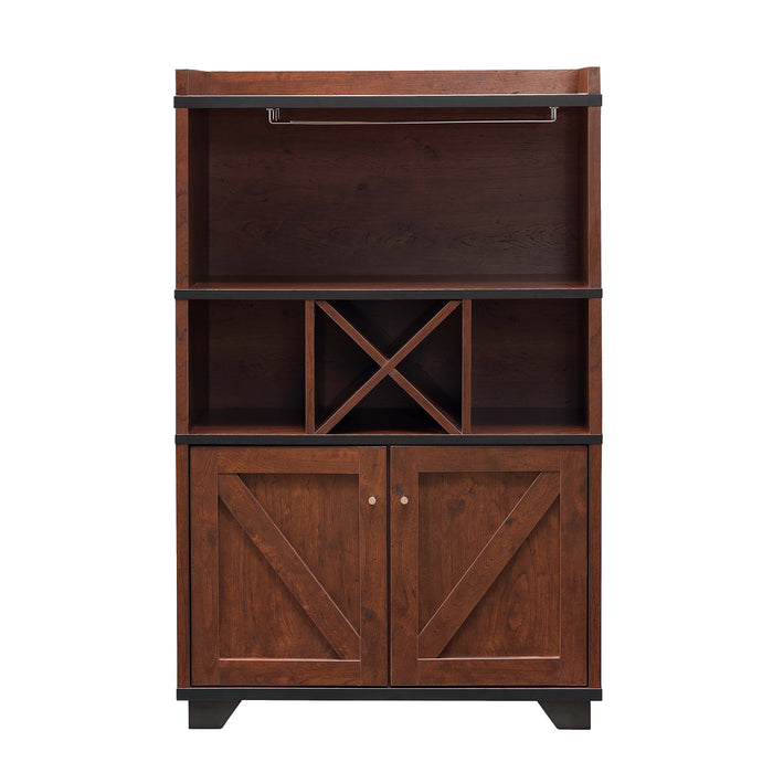 Gainesville Vintage Walnut Bolt Trim Barn-Style Wine Cabinet