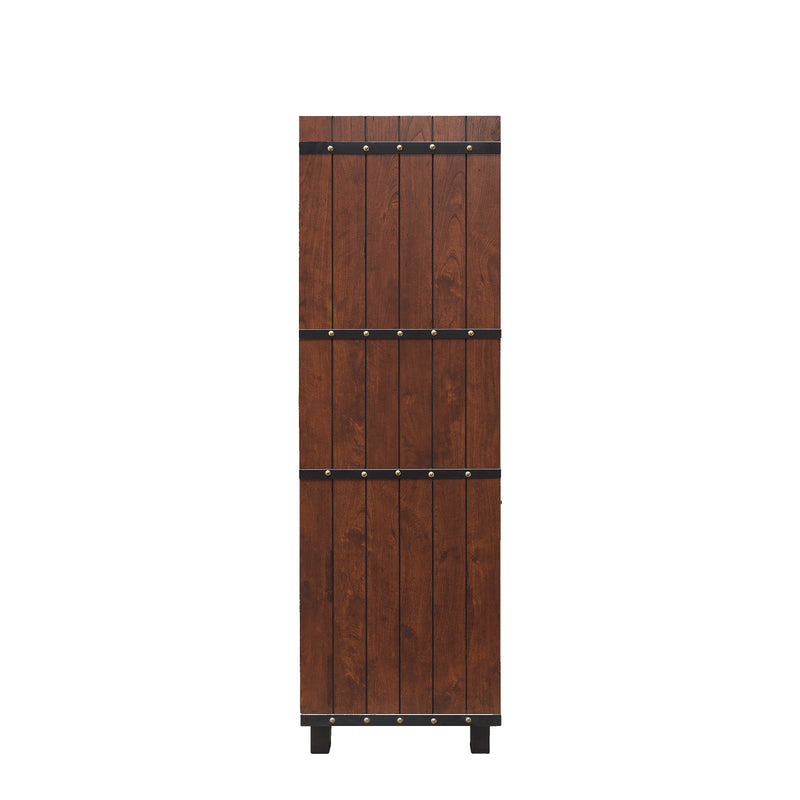 Gainesville Vintage Walnut Bolt Trim Barn-Style Wine Cabinet