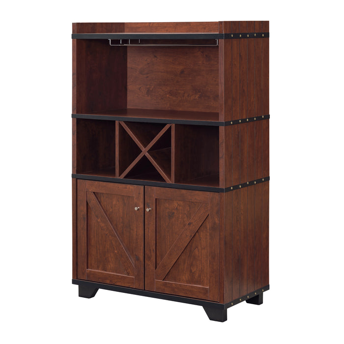 Gainesville Vintage Walnut Bolt Trim Barn-Style Wine Cabinet