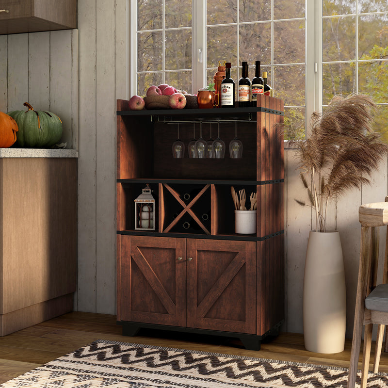 Gainesville Vintage Walnut Bolt Trim Barn-Style Wine Cabinet