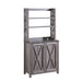 Left-angled view of farmhouse Dark Gray finish MDF and metal bakers rack in living space on a white background