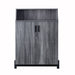 Front-facing view of contemporary distressed gray finish MDF shoe cabinet on white background