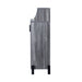Side-facing view of contemporary distressed gray finish MDF shoe cabinet on white background