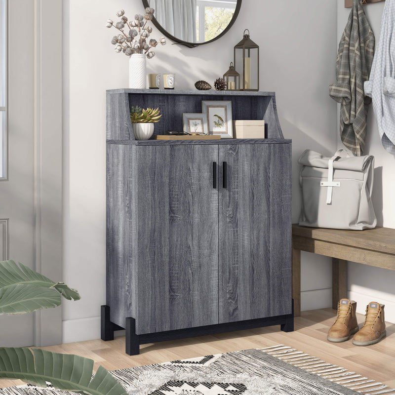 Tavison Contemporary Distressed Gray 6-Shelf Shoe Cabinet (12-Pair)