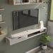 Angled left-facing view of modern white oak finish MDF TV console with drawer on white background