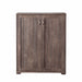 Front-facing view of contemporary walnut oak finish shoe cabinet on white background