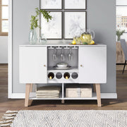 Front-facing view of modern white finish MDF wine cabinet