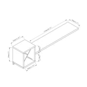 Line drawing for cottage style white floating wine bar with stemware racks on a white background with dimensions