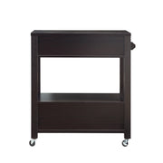 Back-facing view of transitional cappuccino finish kitchen cart with storage on white background