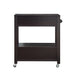 Back-facing view of transitional cappuccino finish kitchen cart with storage on white background