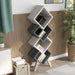 Right-angled modern four-cube stacked bookcase in white oak and distressed gray with accessories
